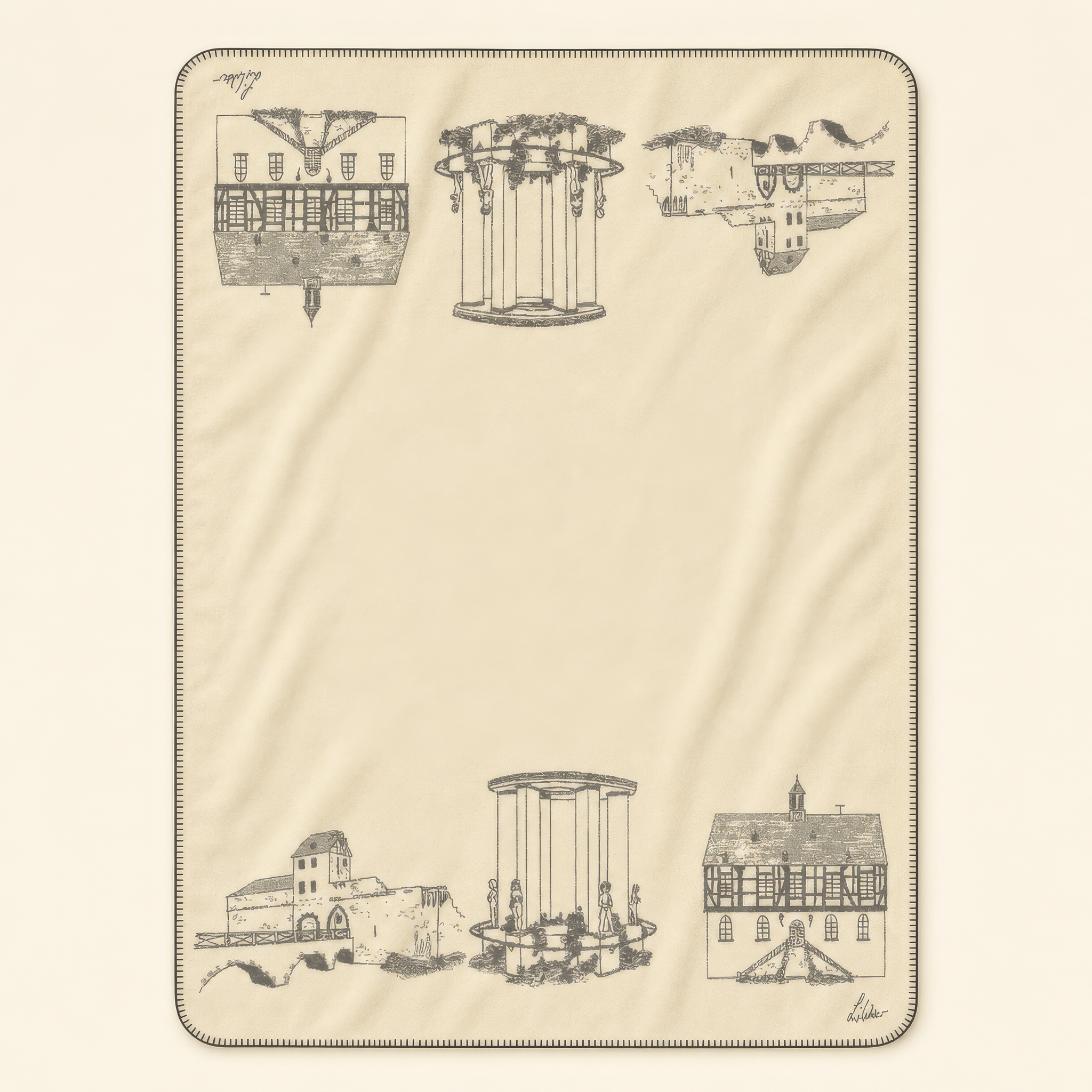 Kolter Decke mit historischen Gebäuden und Brunnenmotiv.