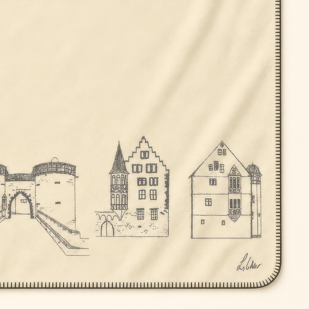 Kolter Decke mit historischer Gebäude-Skizzen.