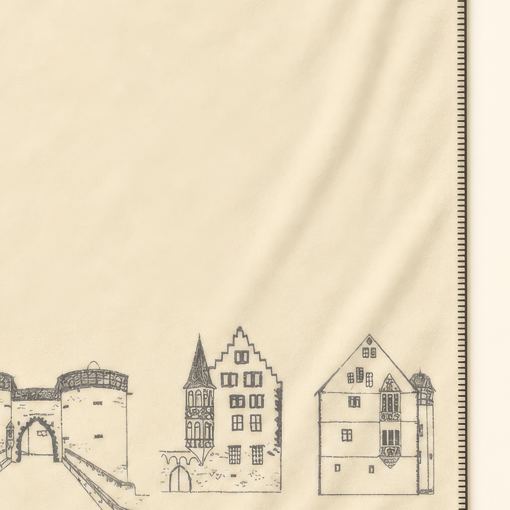 Kolter Decke mit historischer Gebäude-Skizzen.