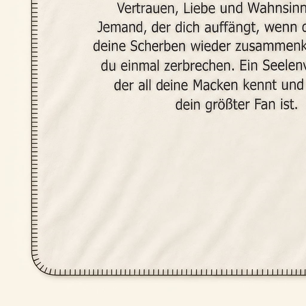 Kolter Decke mit Text über Freundschaft und Herzsymbol.