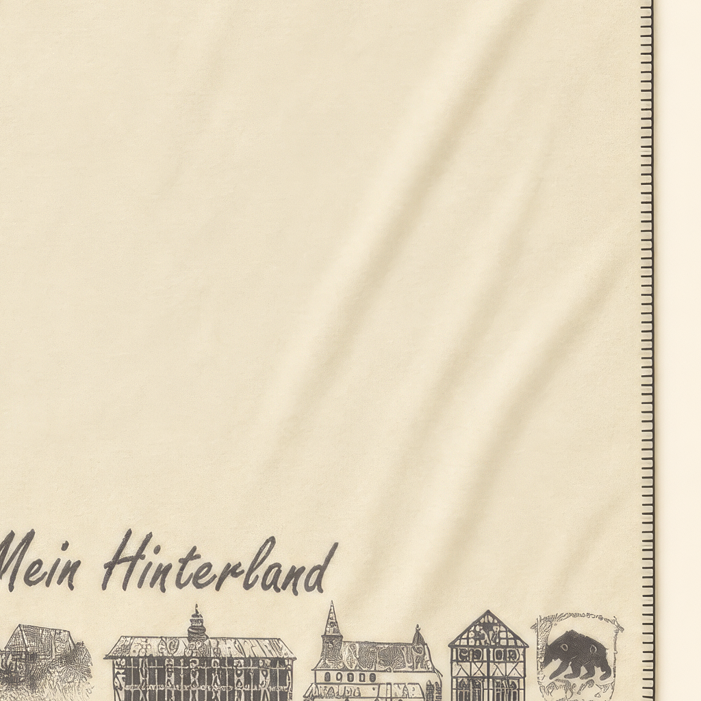 Kolter Decke mit historischen Gebäudeillustrationen und "Mein Hinterland" Schriftzug