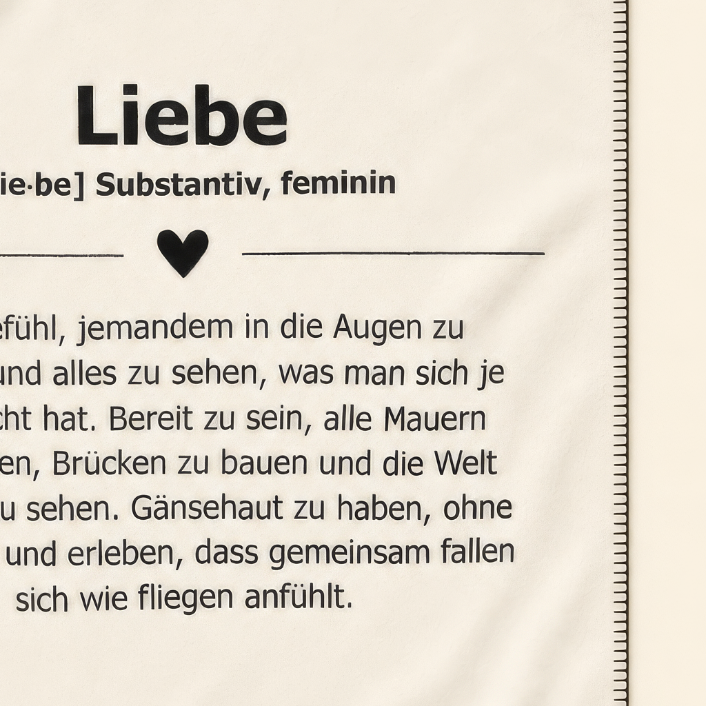 Kolter Decke mit Text über Liebe und Herzsymbol