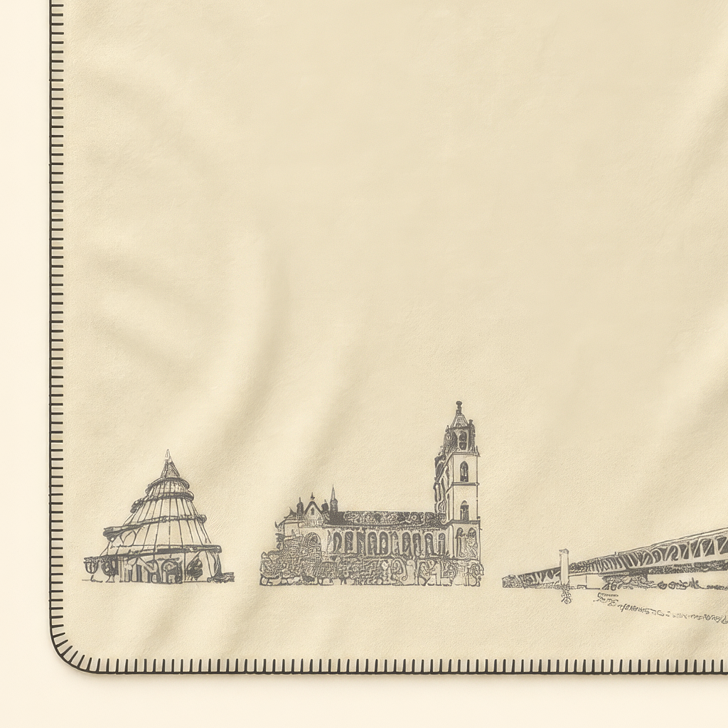 Kolter Decke mit Magdeburger Wahrzeichen und Architekturzeichnungen