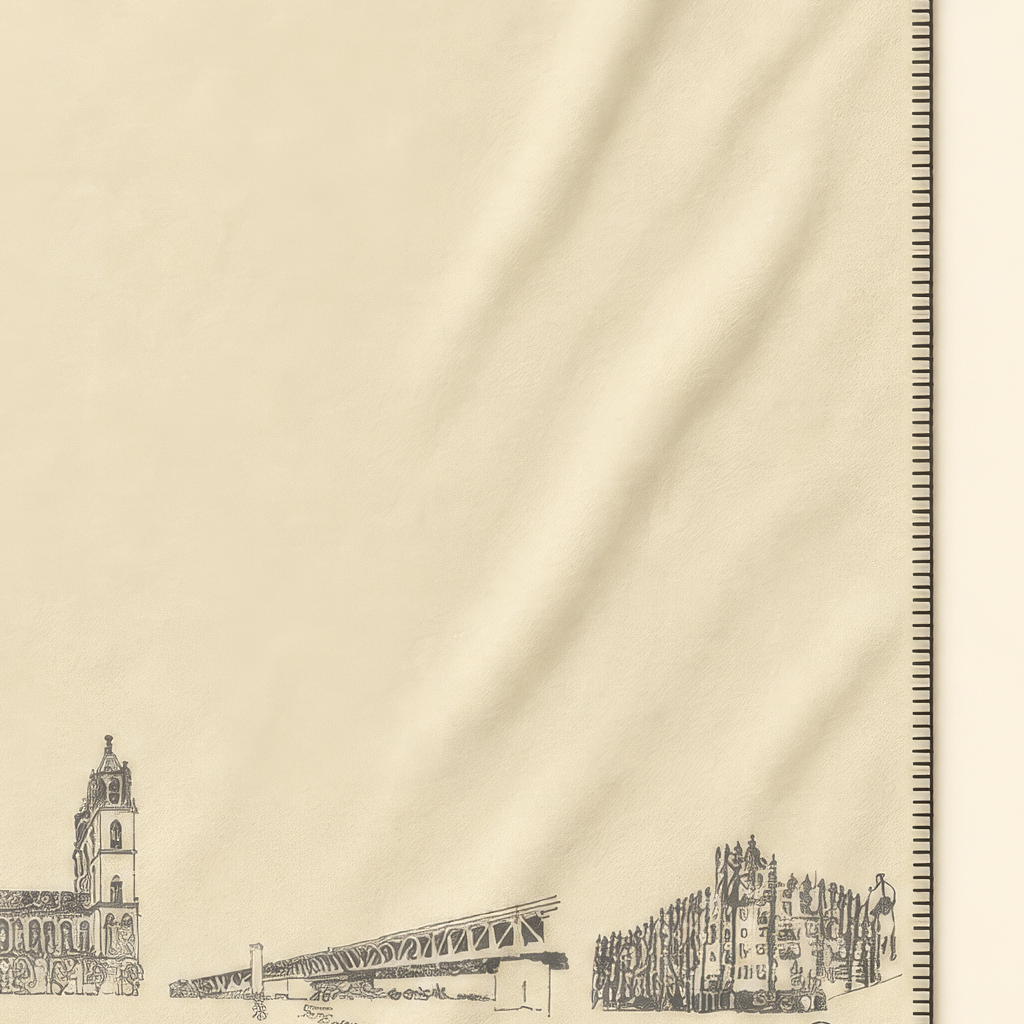 Kolter Decke mit Magdeburger Wahrzeichen und Architekturzeichnungen