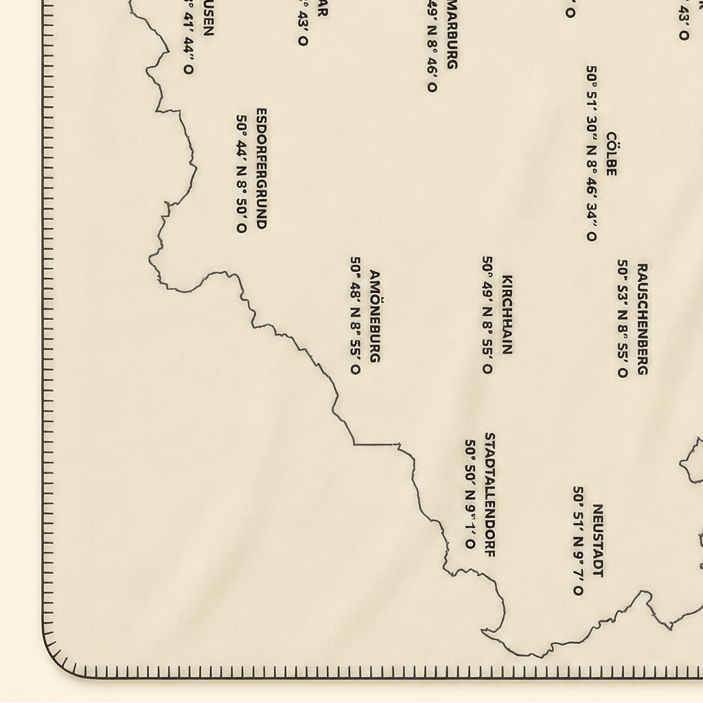 Kolter Decke mit Landkarte und Ortskoordinaten.