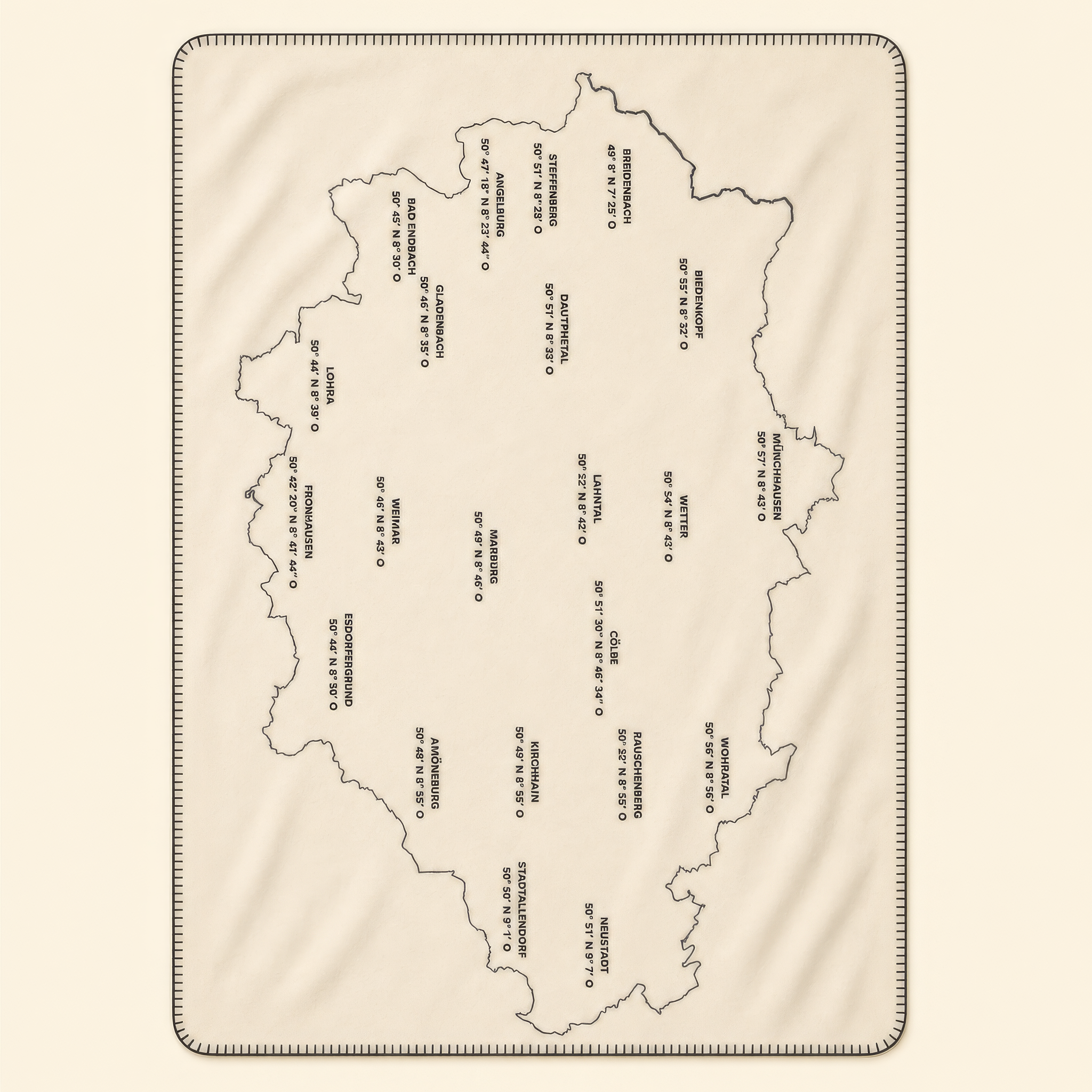 Kolter Decke mit Landkarte und Ortskoordinaten.