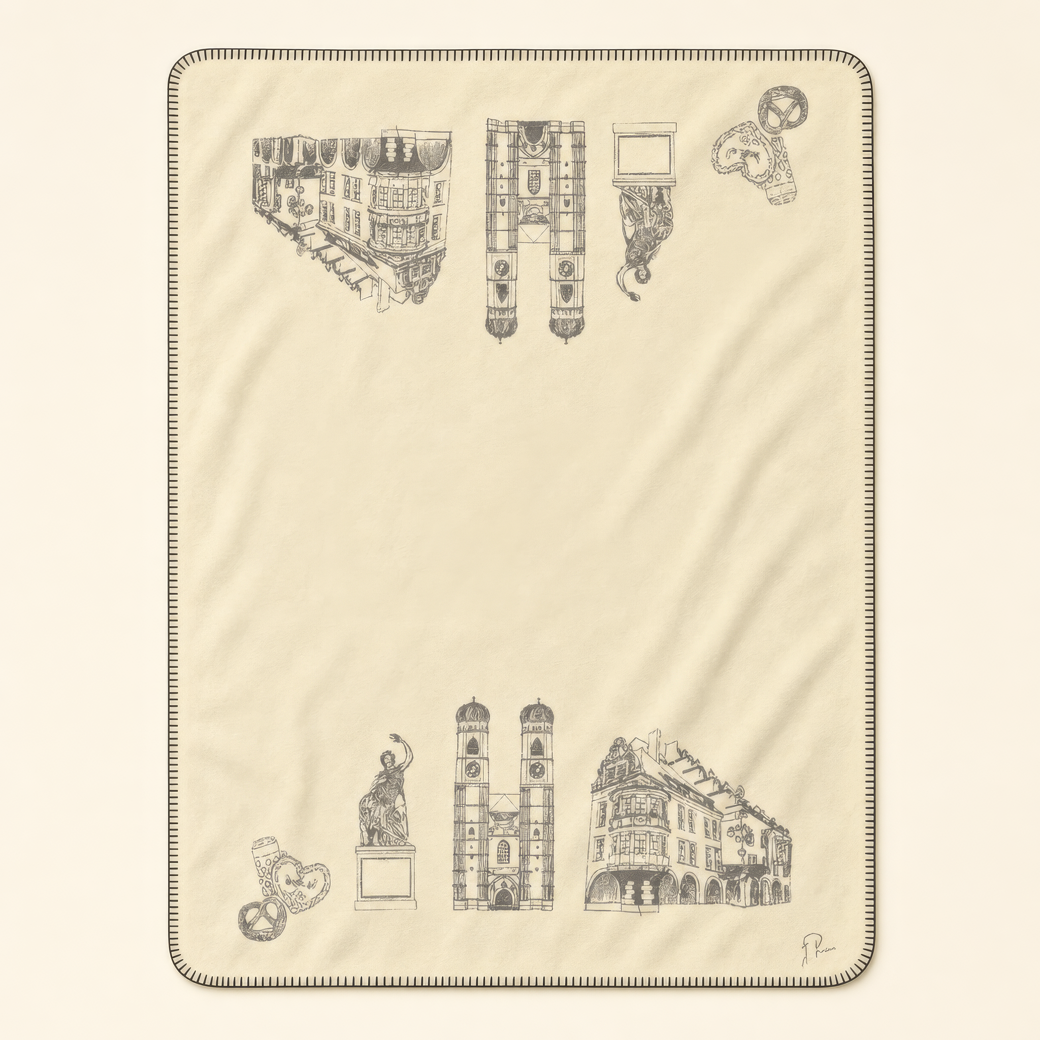 Kolter Decke mit Münchner Wahrzeichen und Symbolen.