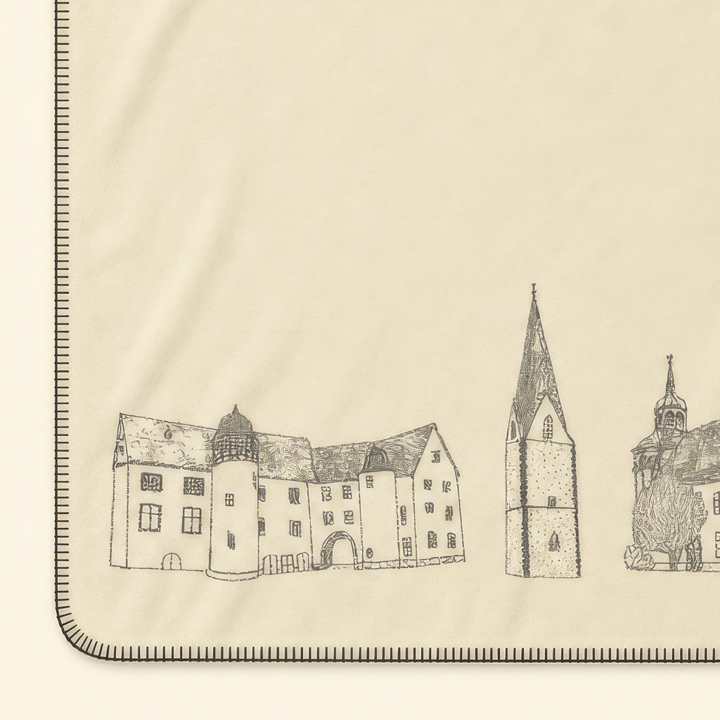 Kolter Decke mit historischen Gebäuden und Schloss-Motiv.