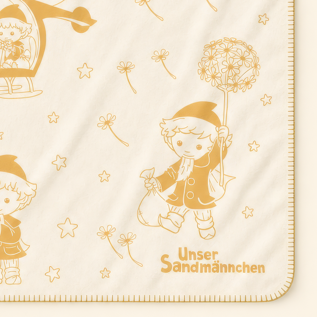 Kolter Decke mit Sandmännchen Mond, Rakete, Hubschrauber und Sternen.