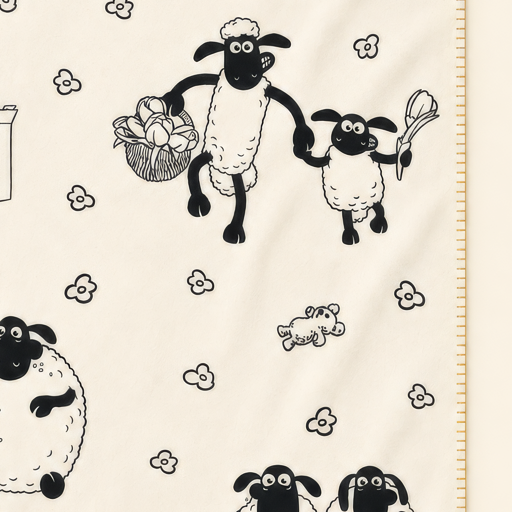 Kolter Decke mit Shaun das Schaf und Herdenmotiven.