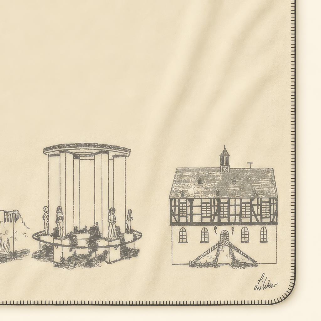 Kolter Decke mit historischen Gebäuden und Brunnenmotiv.
