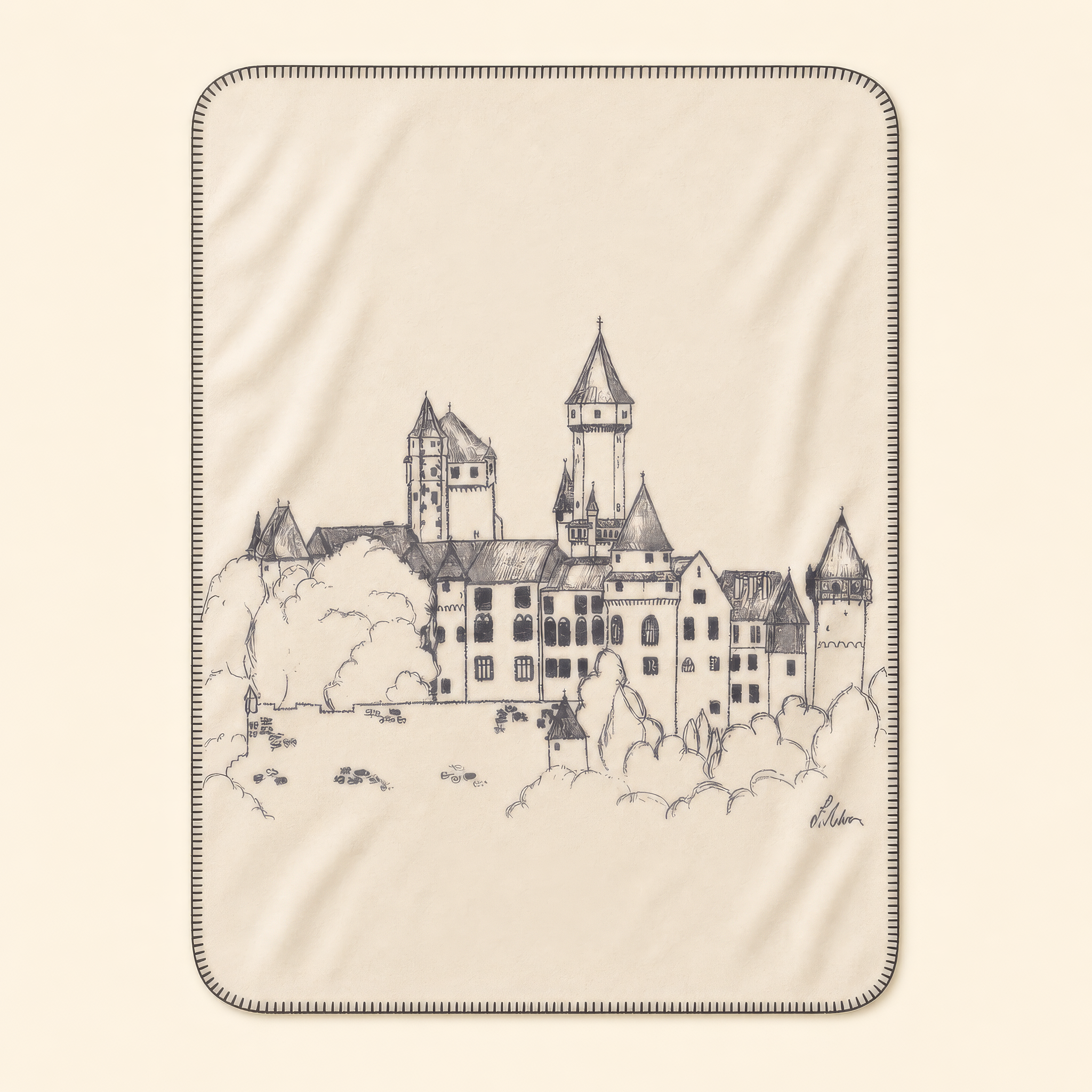 Kolter Decke mit Schloss und Bäumen.