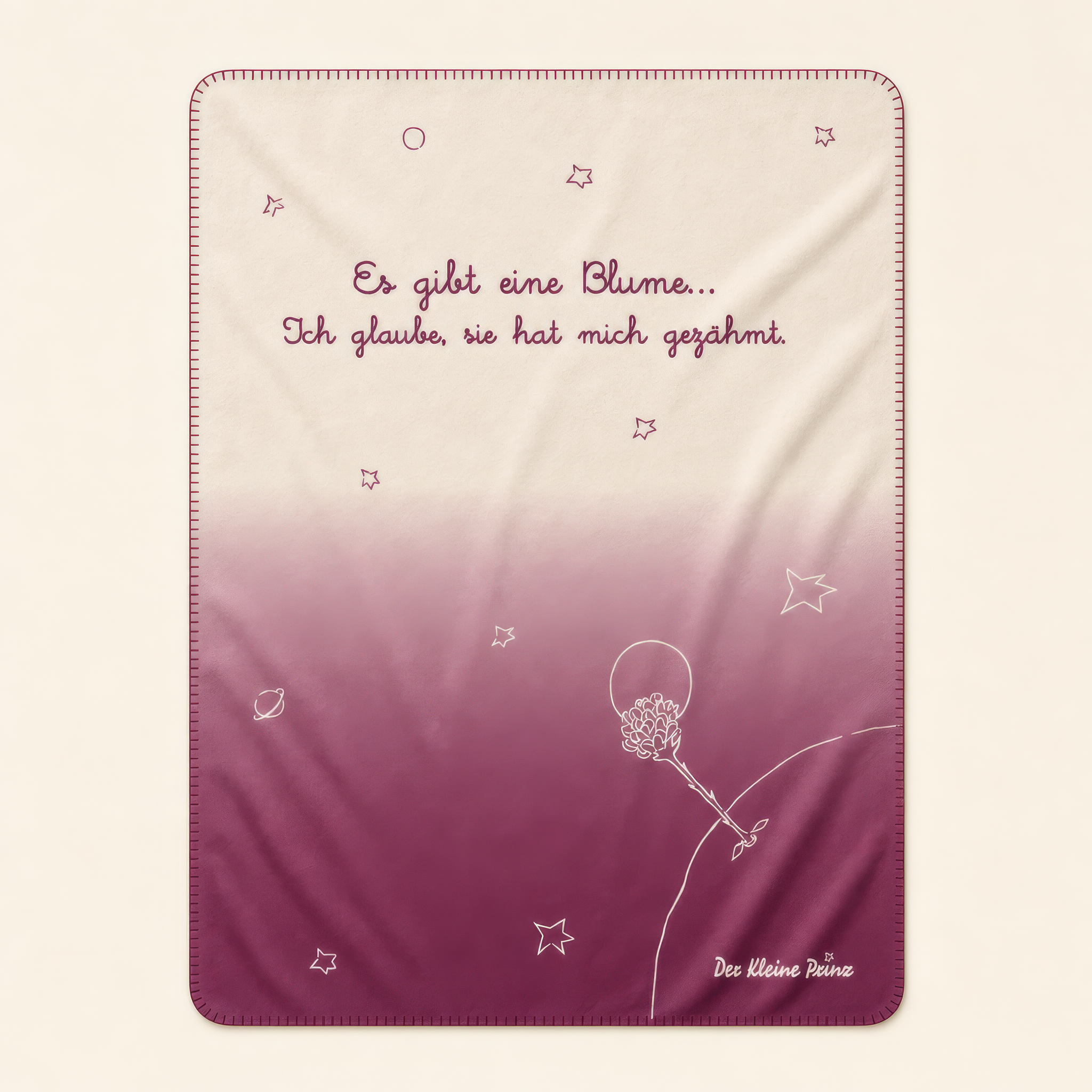 Kolter Decke mit Zitat, Blume, Planeten und Sternen.