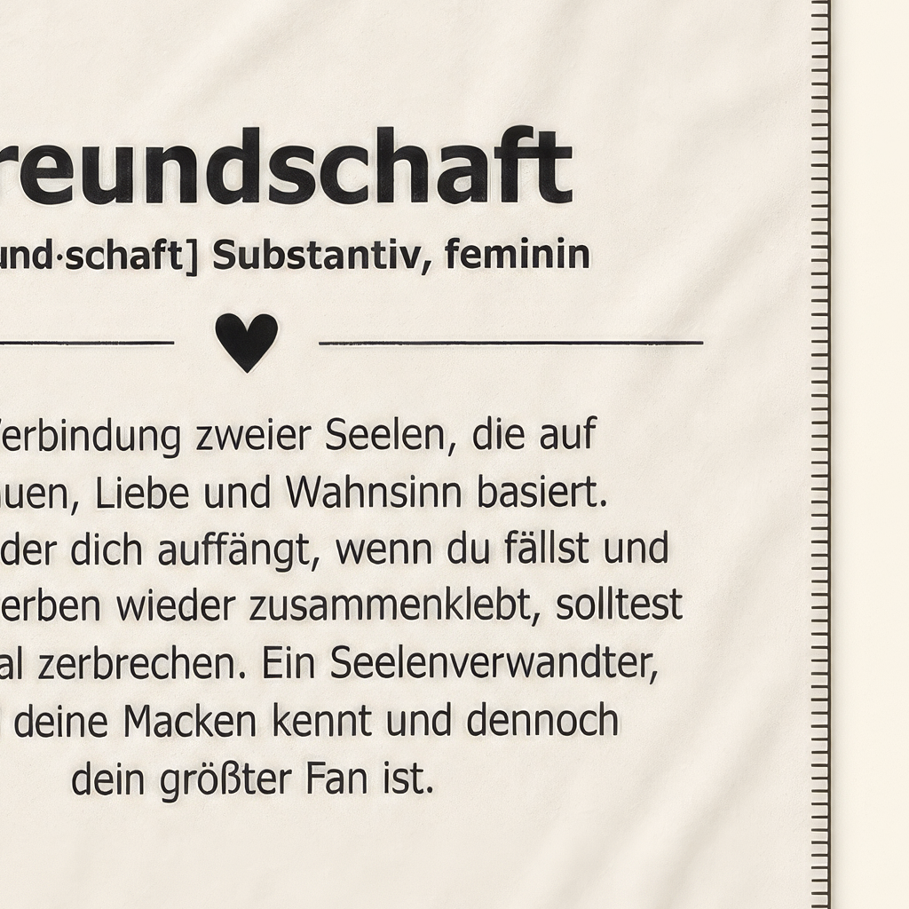 Kolter Decke mit Text über Freundschaft und Herzsymbol.