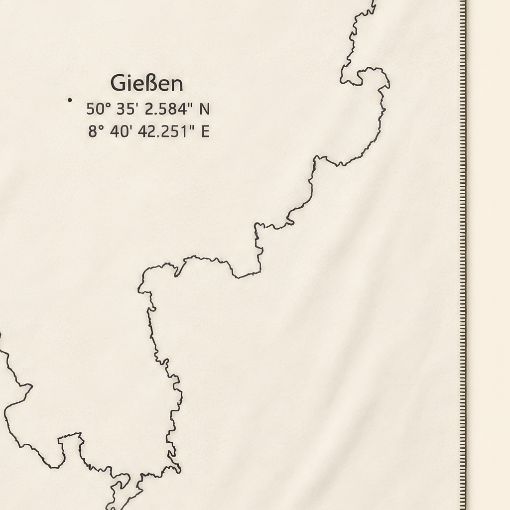 Kolter Decke mit Umriss von Gießen und Koordinaten.