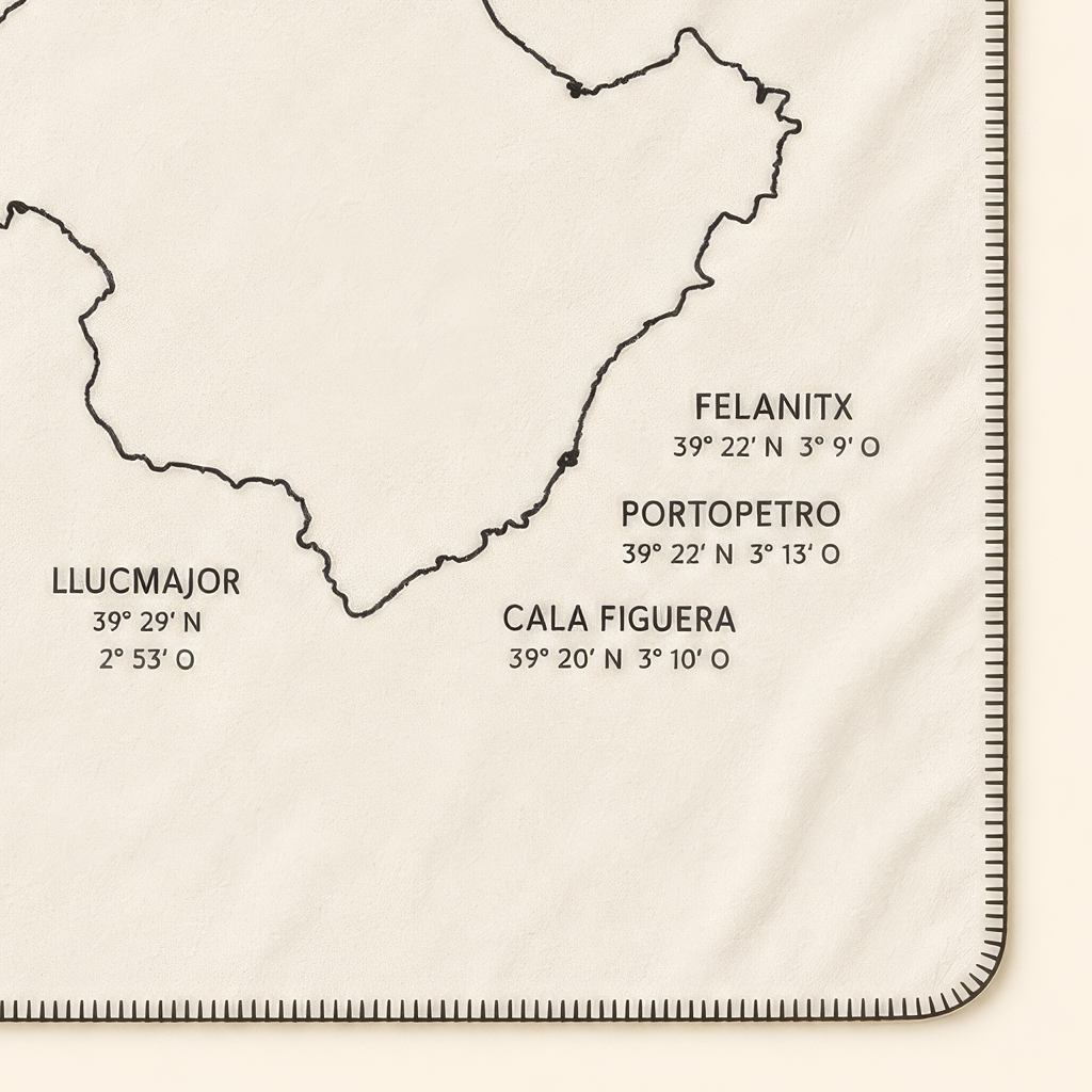 Kolter Decke mit Mallorca-Karte und Ortsnamen