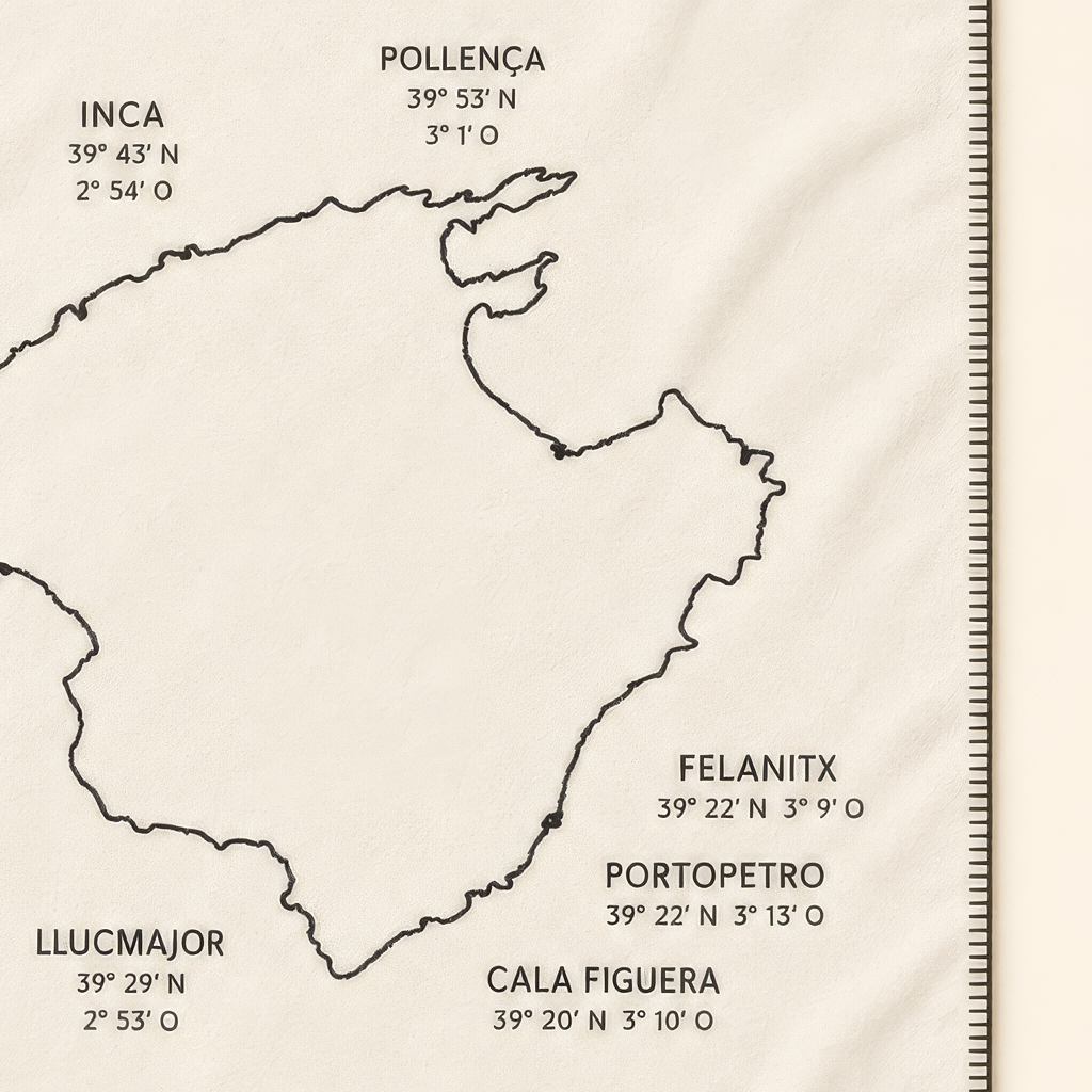 Kolter Decke mit Mallorca-Karte und Ortsnamen