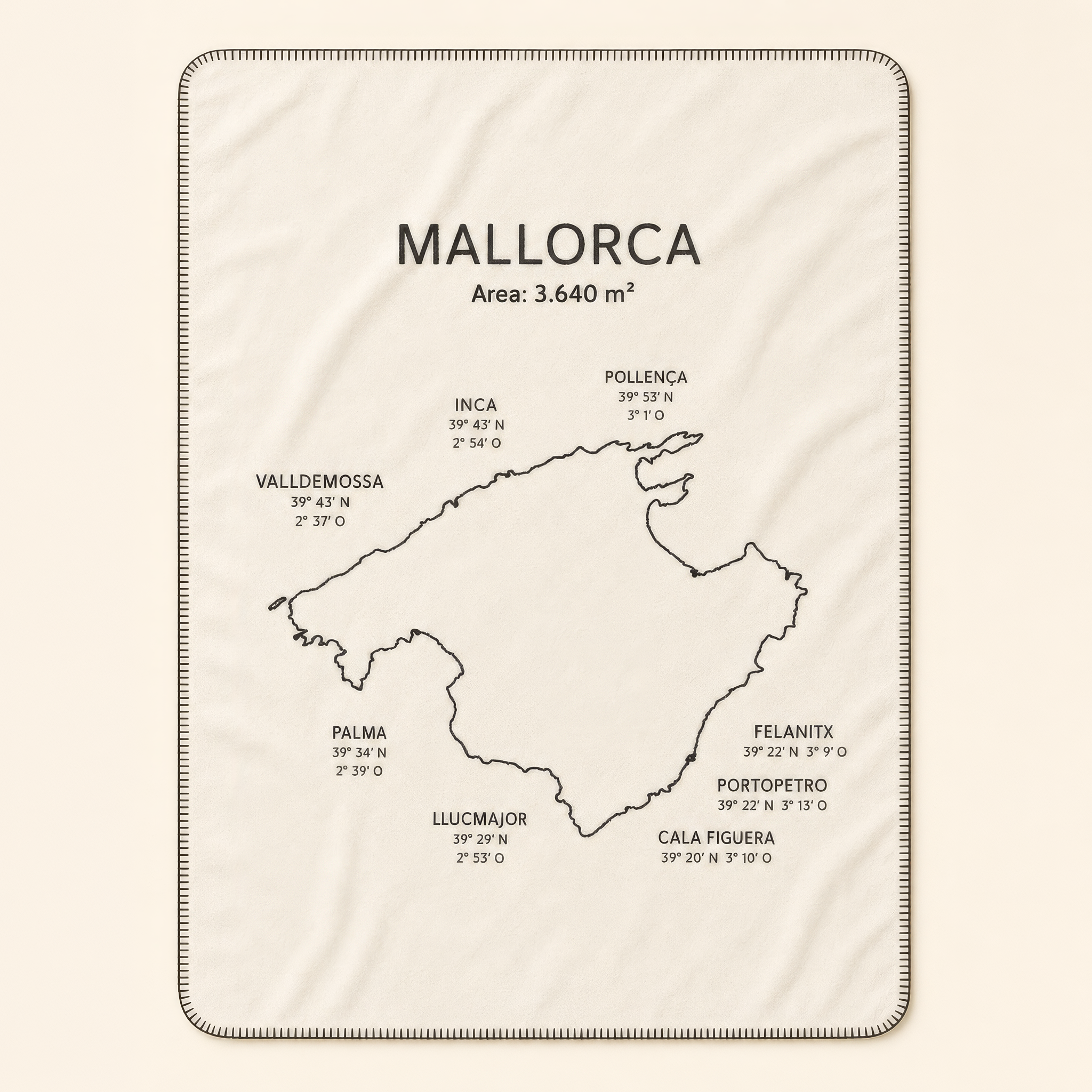 Kolter Decke mit Mallorca-Karte und Ortsnamen