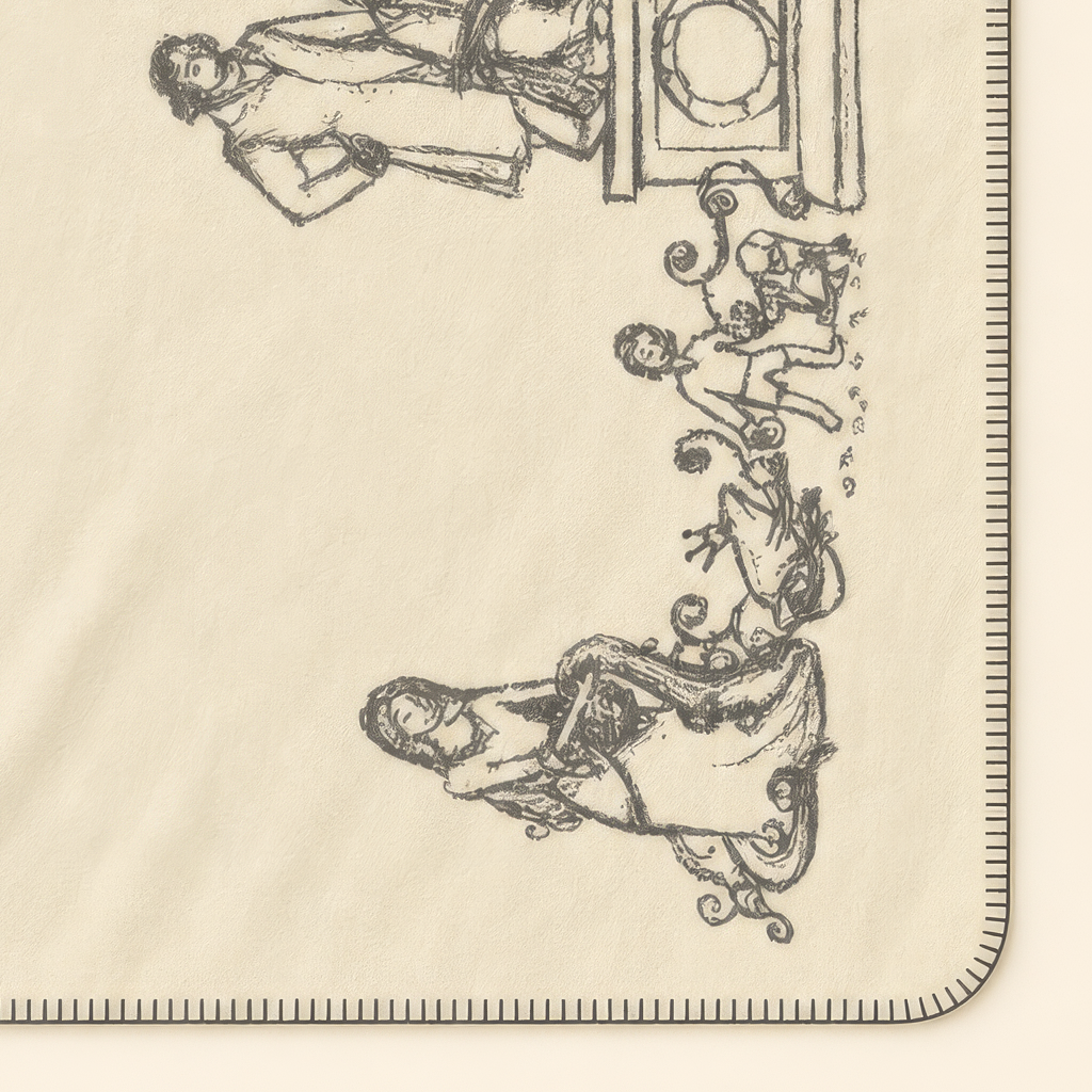 Kolter Decke mit Figuren und floralen Ornamenten.