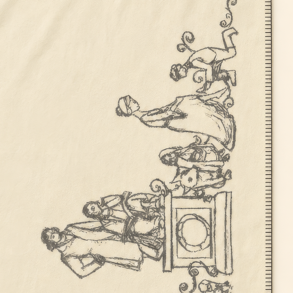 Kolter Decke mit Figuren und floralen Ornamenten.