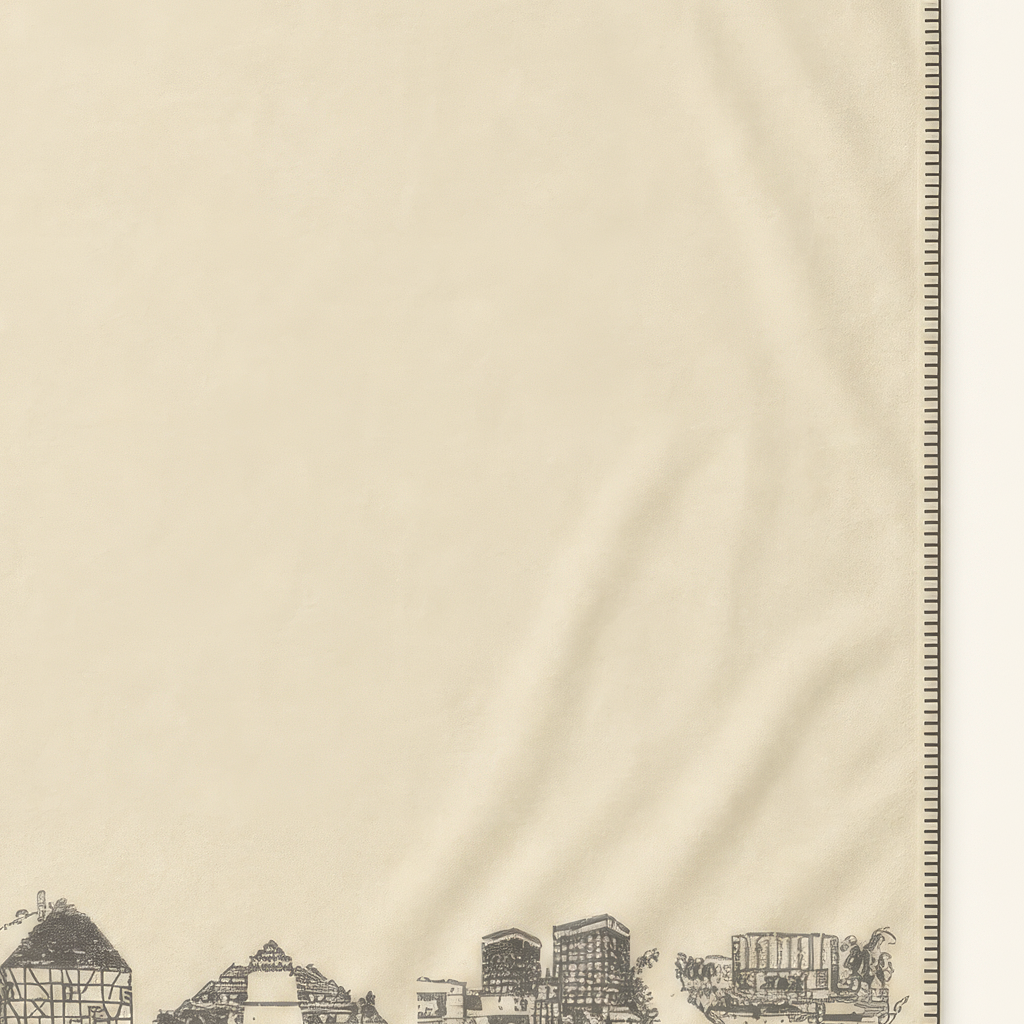 Kolter Decke mit Stadt-Gebäuden und Wahrzeichen an den Rändern.