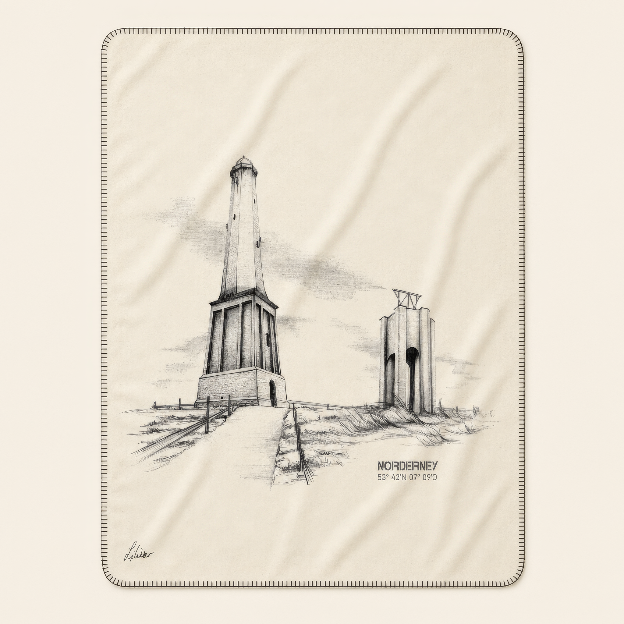 Kolter Decke mit Leuchtturm und historischem Sendegebäude.