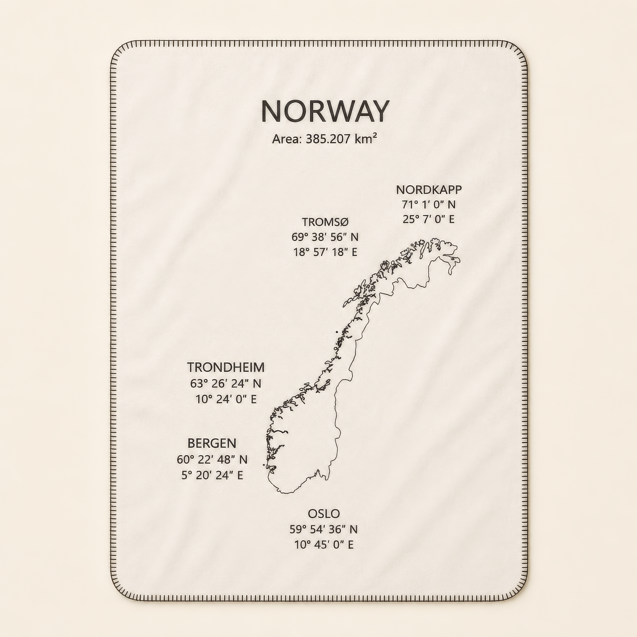 Kolter Decke mit Norwegen-Landkarte und Städtenamen