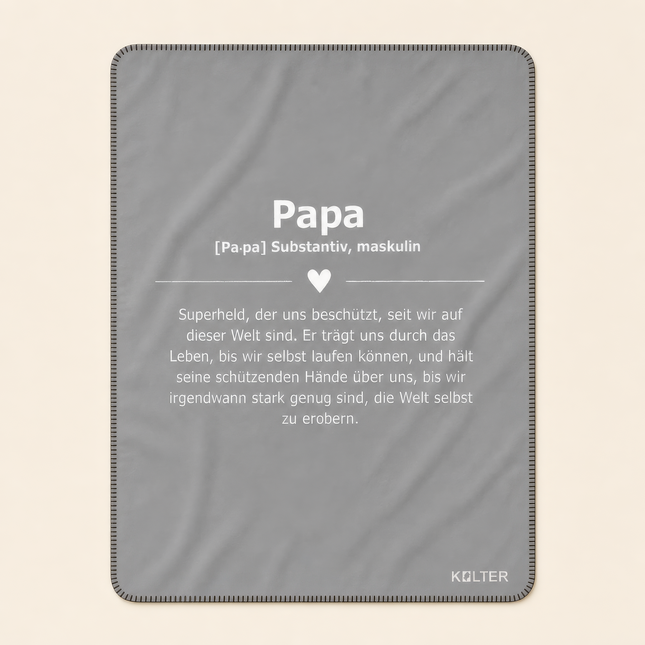 Kolter Decke mit Definition zu "Papa" und Herzsymbol.