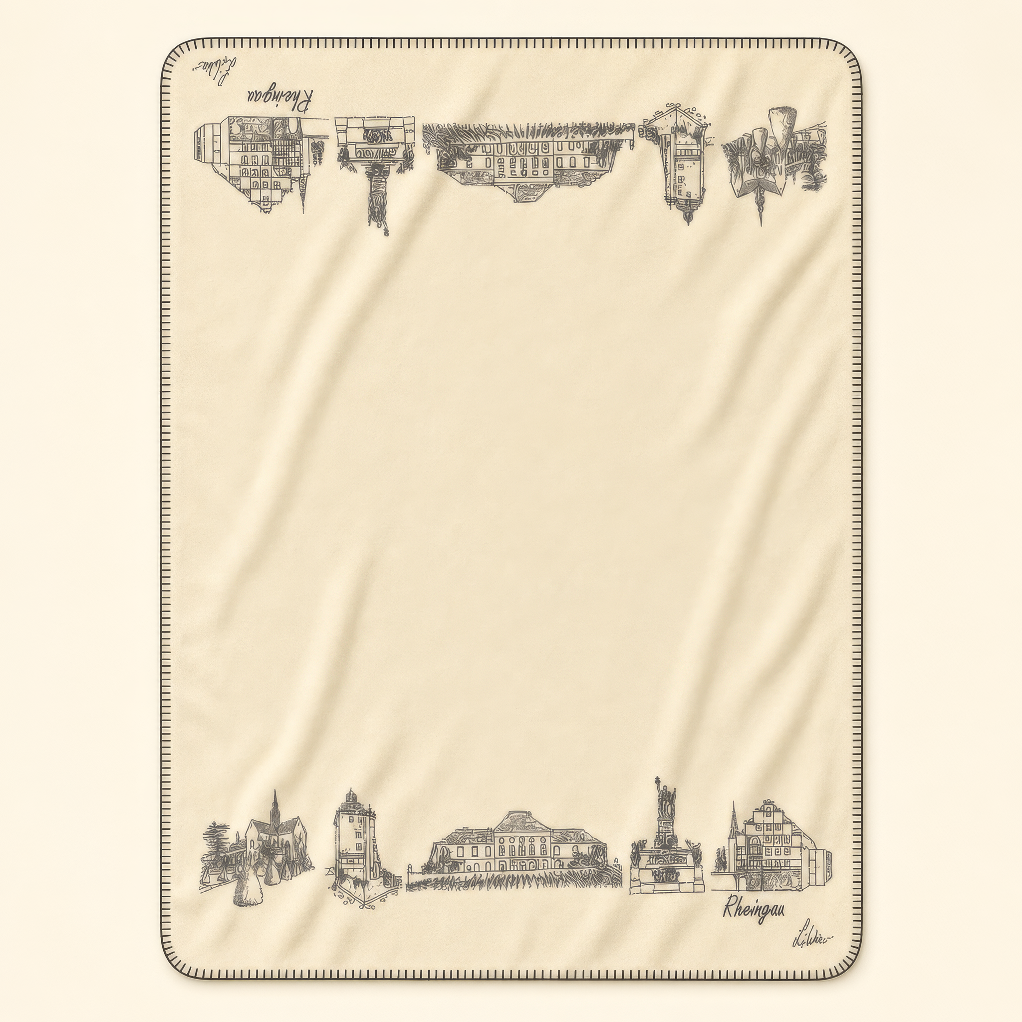 Kolter Decke mit Rhein-Motiven und historischen Gebäuden.