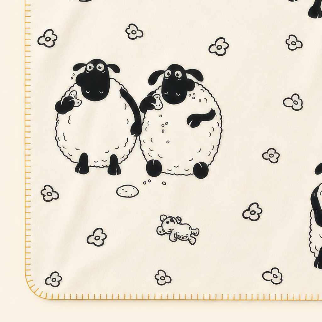 Kolter Decke mit Shaun das Schaf und Herdenmotiven.