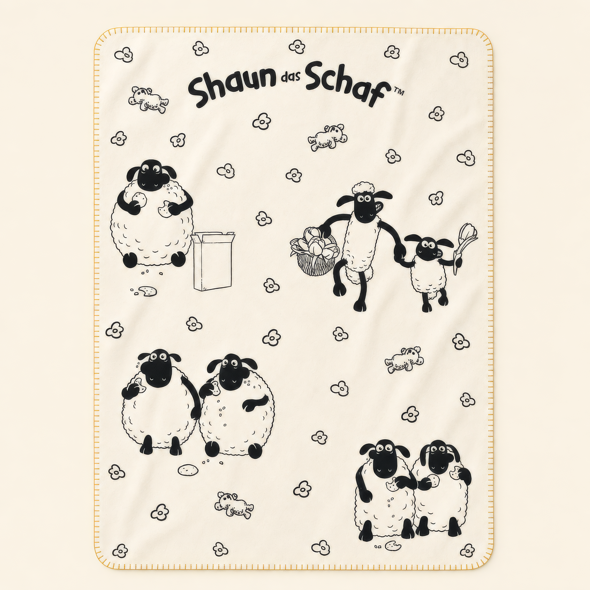 Kolter Decke mit Shaun das Schaf und Herdenmotiven.