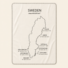Kolter Decke mit Umrisskarte von Schweden und Städtenamen.